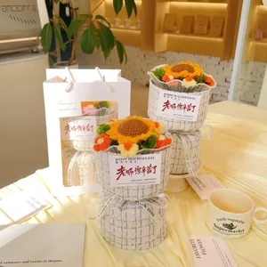 Handcrafted crochet sunflower bouquet gift set, perfect for teachers day and romantic occasions.