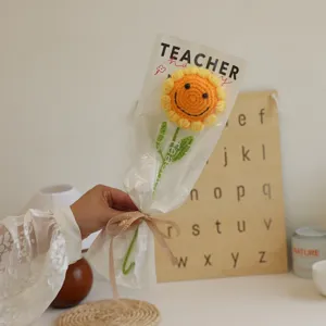 Handmade crochet sunflower bouquet finished gift for teacher day transparent wrap aesthetic