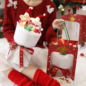 Christmas Plush Doll Bouquet Reindeer Snowman Bears Holiday Gift Merry Christmas Decoration LED Lighted Bouquet