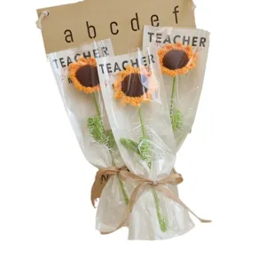 Handmade crochet sunflower bouquet finished gift for Teacher's Day beautifully packed.
