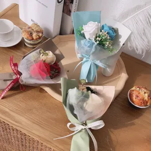 Artificial Soap Flower Rose Bouquet Small Fake Flowers Gift For Teacher Day Valentine Wedding Home Table Decor