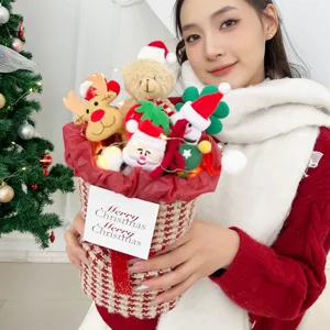 Christmas plush doll bouquet LED glowing gift box cute Santa bear reindeer holiday decor