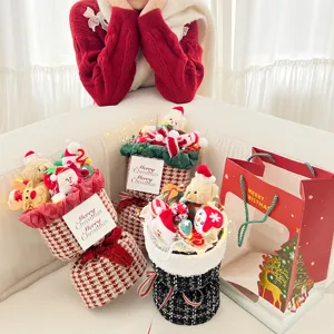 Christmas plush doll bouquet with LED lights, cute Santa and bear toys gift for holiday.