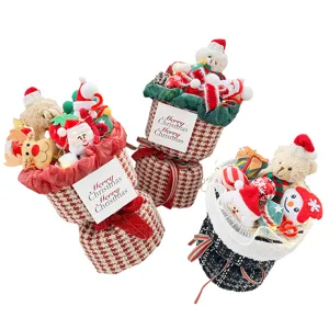 Christmas plush doll bouquet with glowing LED lights, cute stuffed bear and Santa gift set.