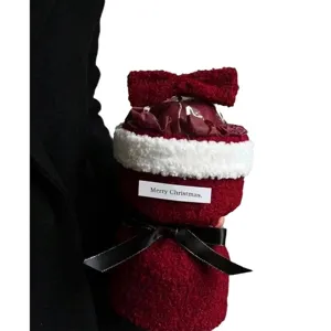 Creative handmade plush Christmas apple bouquet DIY gift set with festive bow decoration