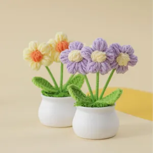 Handgemachte Häkelblume Topfpflanze süße Wollstrick Desktop Dekor Geschenk für Zuhause Zimmer
