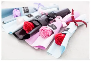 Single rose soap flower bouquet detail view, perfect for teacher day and birthday gifts.
