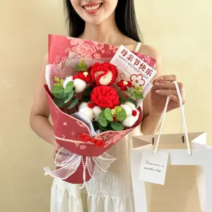 Handmade crochet flower bouquet mother's day gift carnation rose cheongsam style present