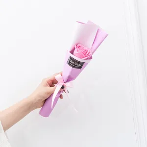 Single rose soap flower bouquet gift for teachers and birthdays, beautiful artificial floral decor.