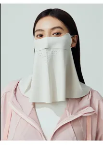 Ice silk sun protection face mask for women, full face and neck UV shield detail view.