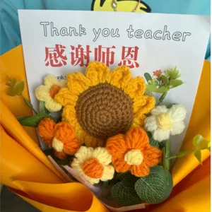 Handmade crochet sunflower bouquet, perfect teacher gift, beautiful yarn flower decoration.
