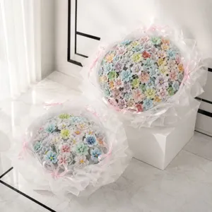Detailed view of handcrafted Jingdezhen ceramic flower bouquet with colorful dopamine floral display.