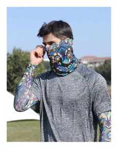 Men's ice silk sun protection arm sleeves and face mask set, UV resistant outdoor riding gear.