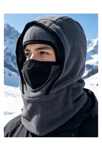 Outdoor winter balaclava with fleece lining for cycling and skiing in gray.
