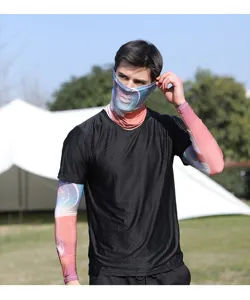 Men summer UV protection sun screen ice silk arm sleeves and face mask set outdoor cycling.