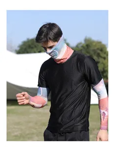 Men ice silk UV protection arm sleeves and face cover set for outdoor sports cycling