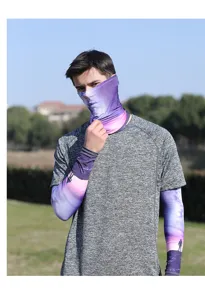 Ice silk sun protection sleeves and face mask set with galaxy gradient pattern for outdoor sports.