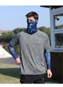 Outdoor sun protection arm sleeves and face mask detail view in blue print style for summer.