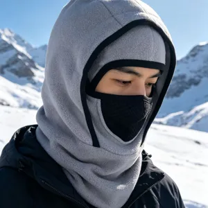 Winter warm grey fleece balaclava with mesh face mask for outdoor skiing and cycling sports