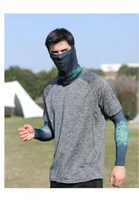 Detailed view of men ice silk sun protection sleeves and face mask in outdoor sport scene.