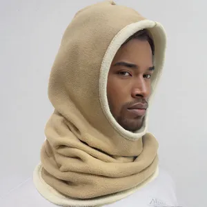 Fleece balaclava hood winter warm cycling ski face mask for outdoor sports, beige.