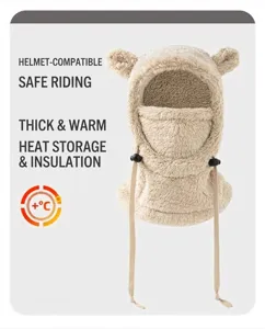 Winter warm bear ear plush balaclava windproof cycling face mask hood for kids and adults
