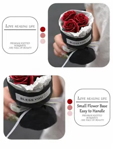 Mini soap rose bouquet gift box details, exquisite wrapping and portable design for romantic events.