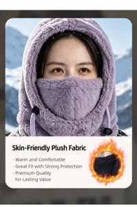 Detail van paarse fleece gevoerde winter bivakmuts voor winddichte buitenwarmte