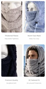 Detail van pluche voering en 3D-snit van de geïntegreerde winterbivakmuts met masker.