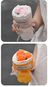 Mini artificial rose flower bouquet cute pocket gift box for birthday party decoration
