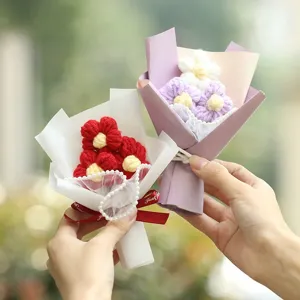 Mini Mazzo di Fiori Lavorato a Mano Uncinetto Lana Rosa Girasole Tulipano Souvenir Regalo di Compleanno Decorazione Tavolo