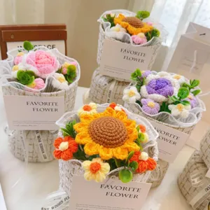Handmade crochet sunflower bouquet potted gift knitted flower home table decor beautiful present