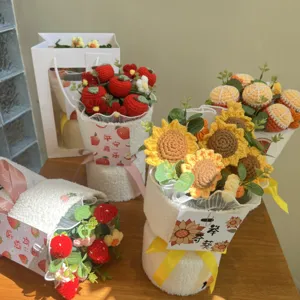 Handmade crochet flower bouquet knitted sunflower strawberry gift graduation present home decor
