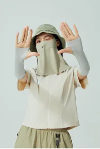 Detailed view of the women's cycling sun protection full face mask, hat and ice silk sleeves.