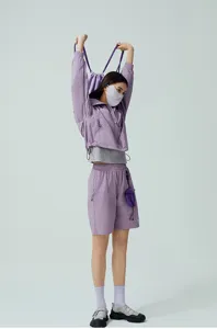 Nuovo set di abbigliamento di protezione solare viola estivo con maschera facciale in seta