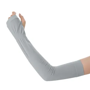 Manches de protection solaire en soie glacée grise avec trou pour pouce, sport respirant