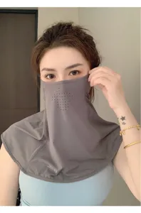 Ice silk sun protection face mask for women summer full face outdoor UV shield neck guard