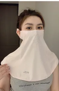 Ice silk sun protection face mask detail, breathable hole design, full face and neck cover.