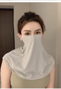 Ice silk sun protection face mask for women summer full face outdoor UV shield neck cover