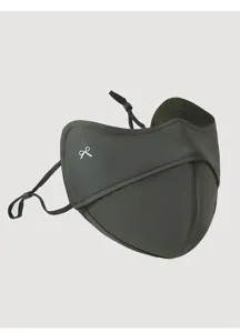 Dunkelgraue 3D-Sonnenschutz-Gesichtsmaske mit silberner Schleife und verstellbaren Ohren.