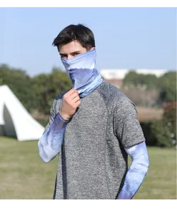 Men ice silk sun protection sleeves and face mask set for outdoor riding driving summer.