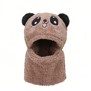 Cute winter warm kids panda balaclava fleece lined windproof hat cute cartoon baby face hood