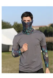 Men ice silk sun protection sleeves and face mask set, outdoor uv blocking gear detail view.