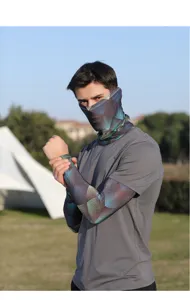 Mens sun protection sleeves and face mask cooling ice silk set for outdoor cycling driving