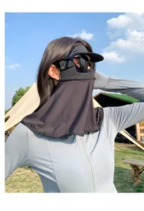 Full face sun protection mask with sun visor and neck flap, breathable nylon summer facekini.