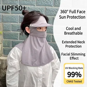 Vollgesichts Sonnenschutz Maske Hut Eisseide Atmungsaktiv UV-Schutz Kühlendes Facekini Mit Nackenschutz Für Sommer Outdoor Damen