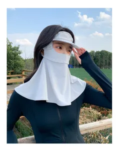 Details of summer anti-uv full face sun mask with brim and neck flap for outdoor driving.