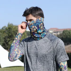 Men's summer ice silk sun protection sleeves and face mask set for outdoor riding UV block
