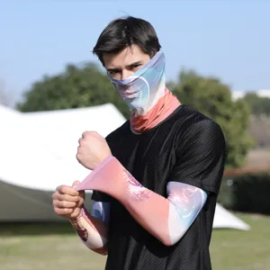 Men ice silk sun protection sleeves and UV shielding riding outdoor arm guards face mask