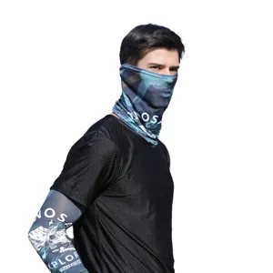 Men summer ice silk sun protection face mask sleeves set outdoor UV block camouflage.